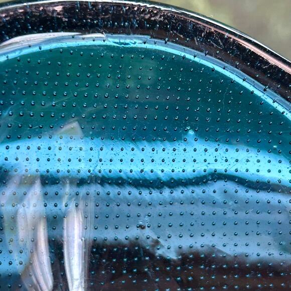 Blenko Vintage Cobalt Blue Controlled Bubble Art Glass Bowl or Ashtray - Picture 13 of 16